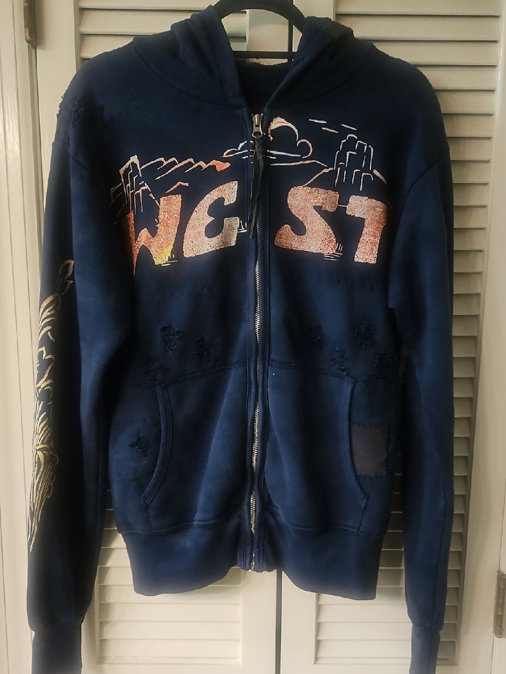 RARE The Great China Wall Navy Hoodie  WEST ONE CENT distressed Hoodie